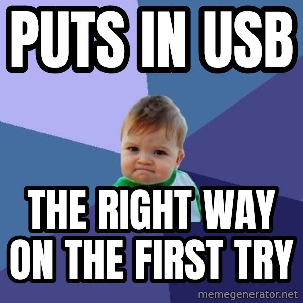 Success Kid meme: Puts in USB / The right way on the first try