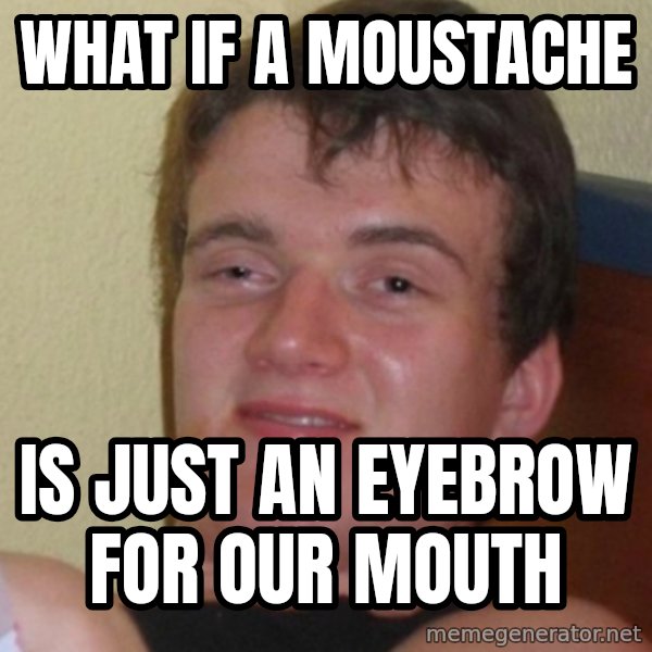 Stoner Stanley meme: what if a moustache / is just an eyebrow for our mouth