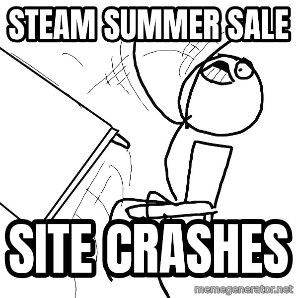 Desk Flip Rage Guy meme: STEAM SUMMER SALE / SITE CRASHES