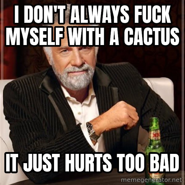 The Most Interesting Man In The World meme: i don't always fuck myself with a cactus / it just hurts too bad